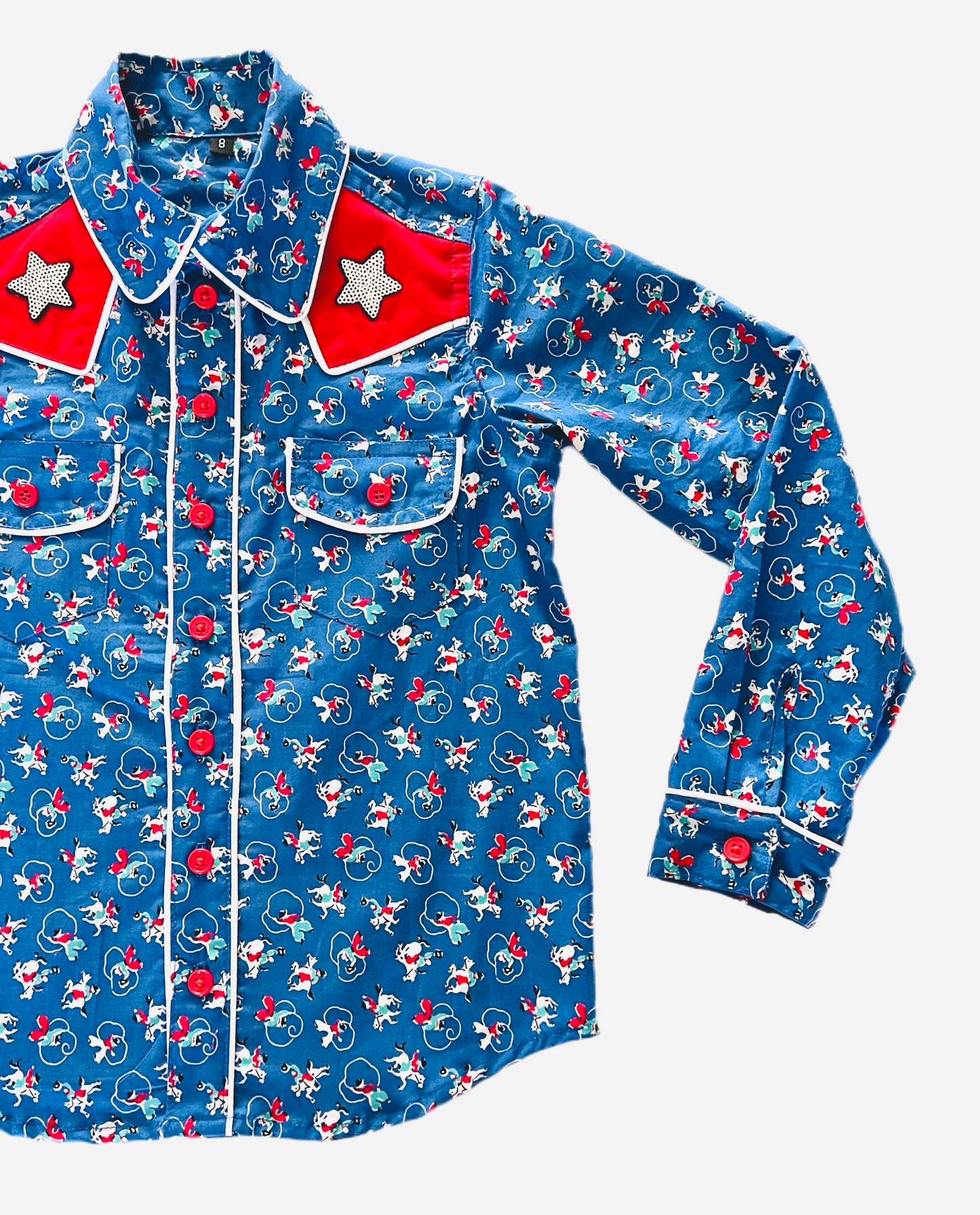 YeeHaw! Cowboy Rodeo Blue Print Long Sleeve Button Up Shirt