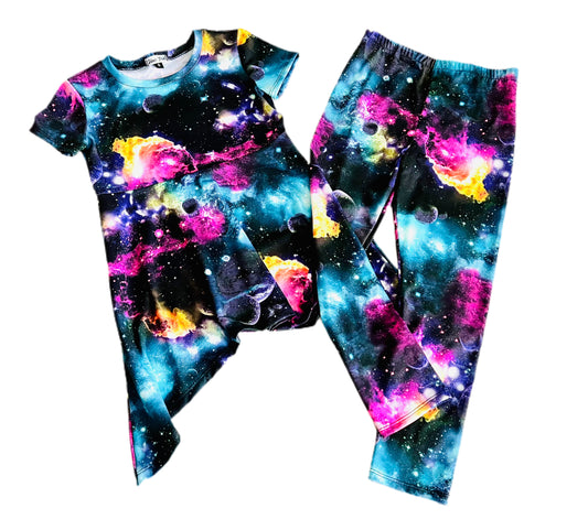 Galaxy Space Starry Girls Blouse and Legging Set