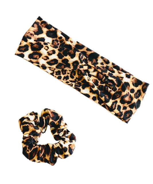 Leopard print matching headband and scrunchie pack