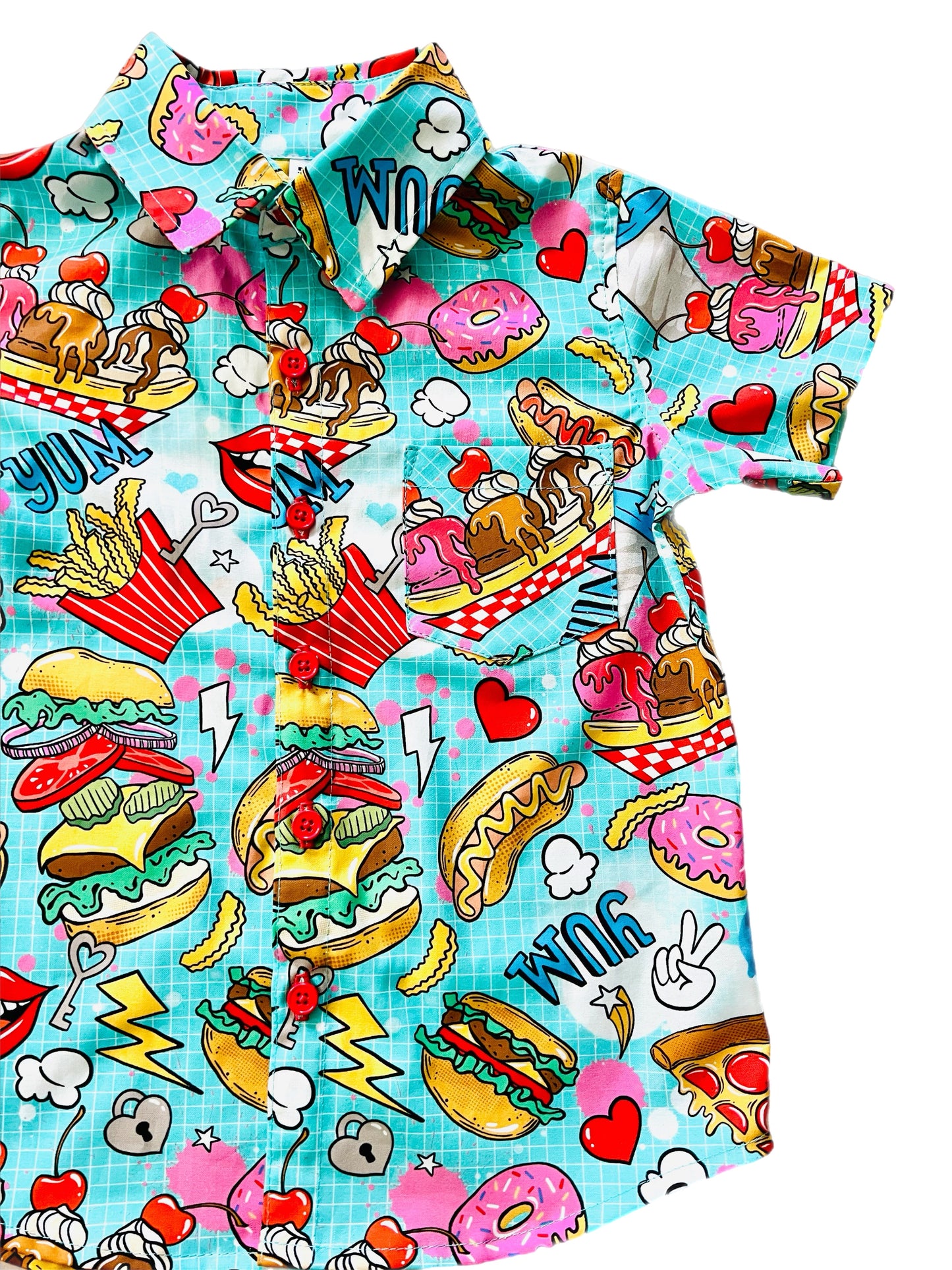 Snack Attack! fast food boys Button-Up Shirt