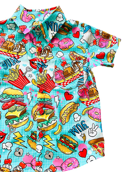 Snack Attack! fast food boys Button-Up Shirt