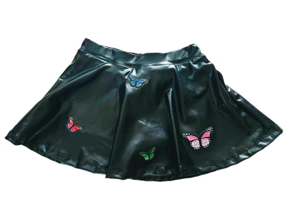 Sweet and Sour Butterfly Power Faux Leather Flare Skirt