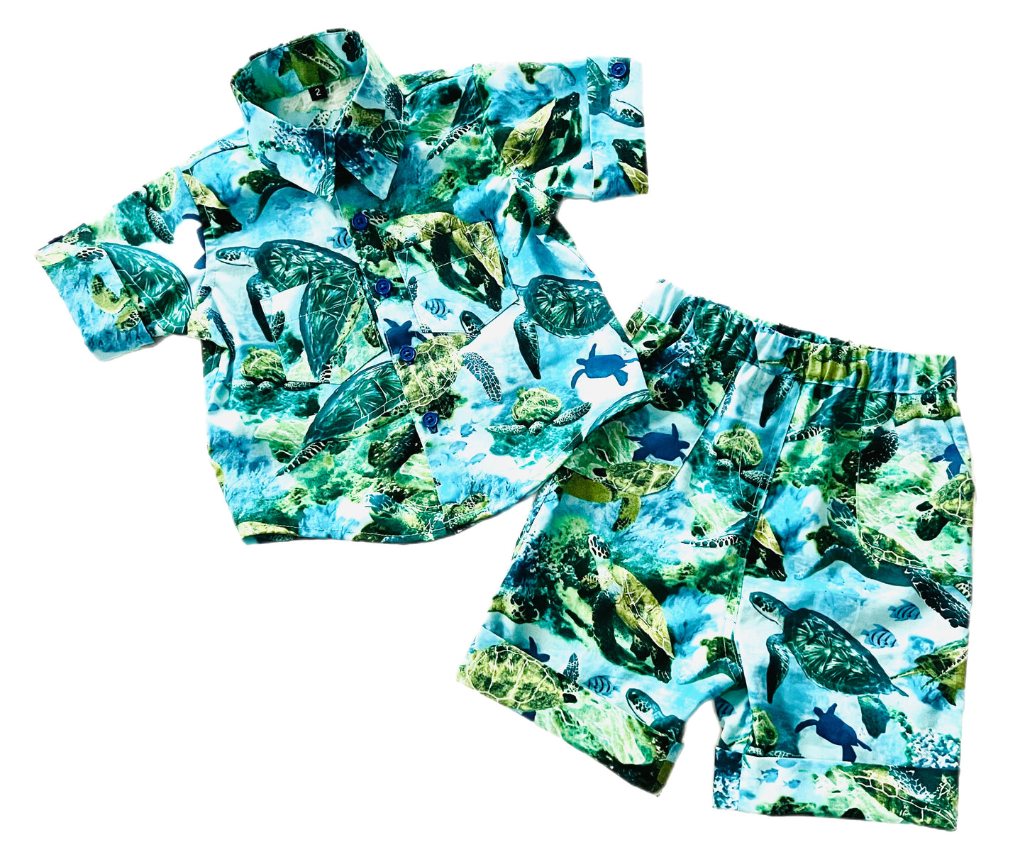 Sea turtles ocean dreams designed Button Down Dress Shirt with matching Shorts Set