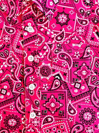 Pink Cowgirl “Fun in the Sun” Hot Pink Bandana Button Down Shirt