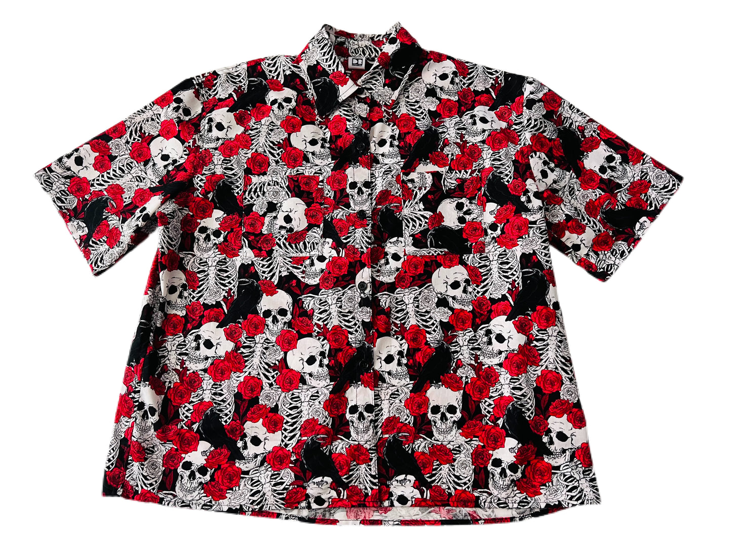 Skull and Roses casual women’s button up shirt