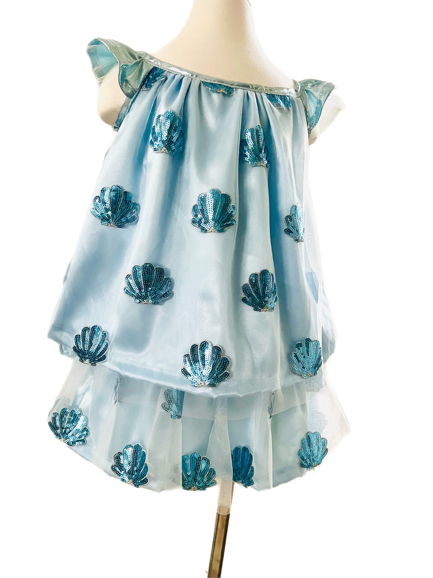 Seashell Shimmer Gathered Blouse and Skirt Set