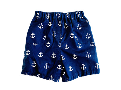 Little Ocean Explorer Nautical Map Button Down Dress Shirt and blue navy anchor Shorts Set