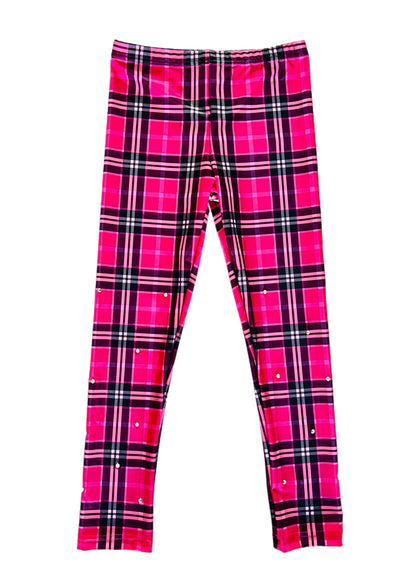 Razzle Dazzle Hot Pink Plaid Rhinestone Leggings