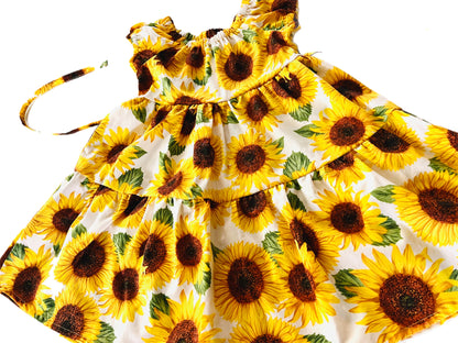 My Little Sunflower “Summer Time” Gathered Dress with back tie