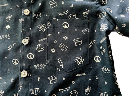 Boys Skater Space Kid Galaxy Button Down Dress Shirt