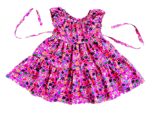 Girls and Women Candy Pink Skull “Día de Los Muertos” Tier Dress