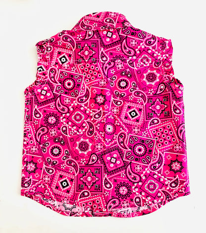 Pink Cowgirl “Fun in the Sun” Hot Pink Bandana Button Down Shirt