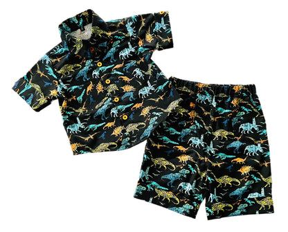 Dinosaur Archaeologists Button Down Shirt and Shorts Set for Baby and Boys