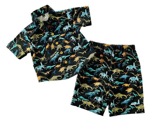 Dinosaur Archaeologists Button Down Shirt and Shorts Set