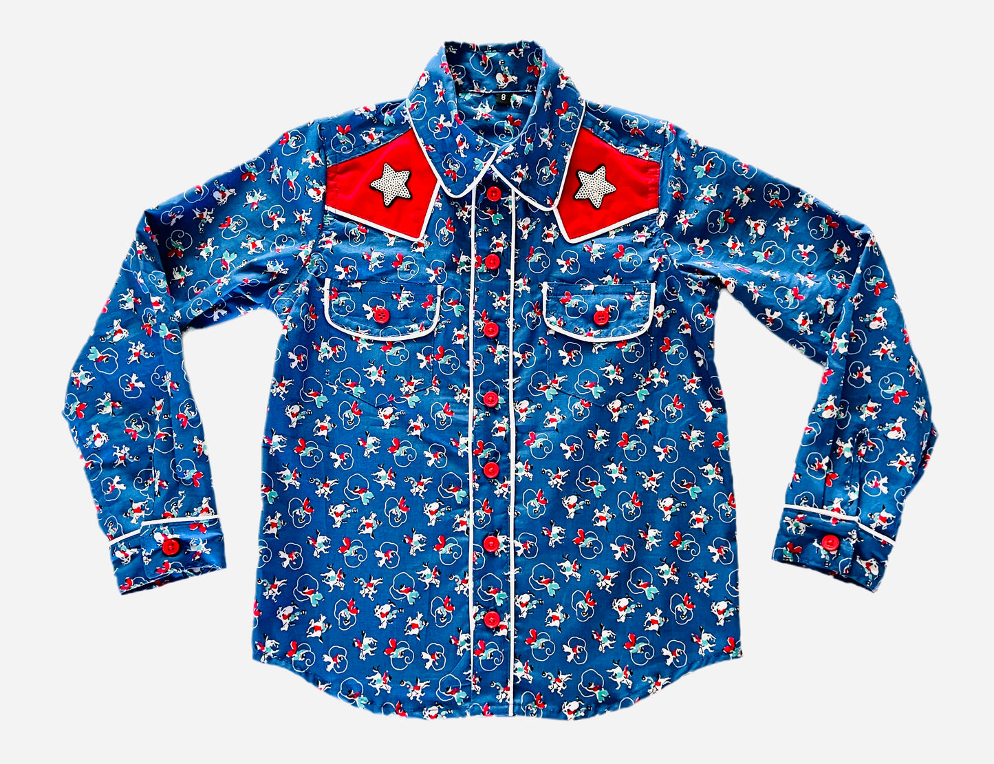 YeeHaw! Cowboy Rodeo Blue Print Long Sleeve Button Up Shirt