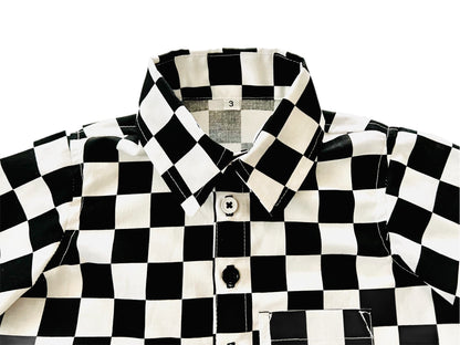 Checkered Board Space Button Down Dress Shirt