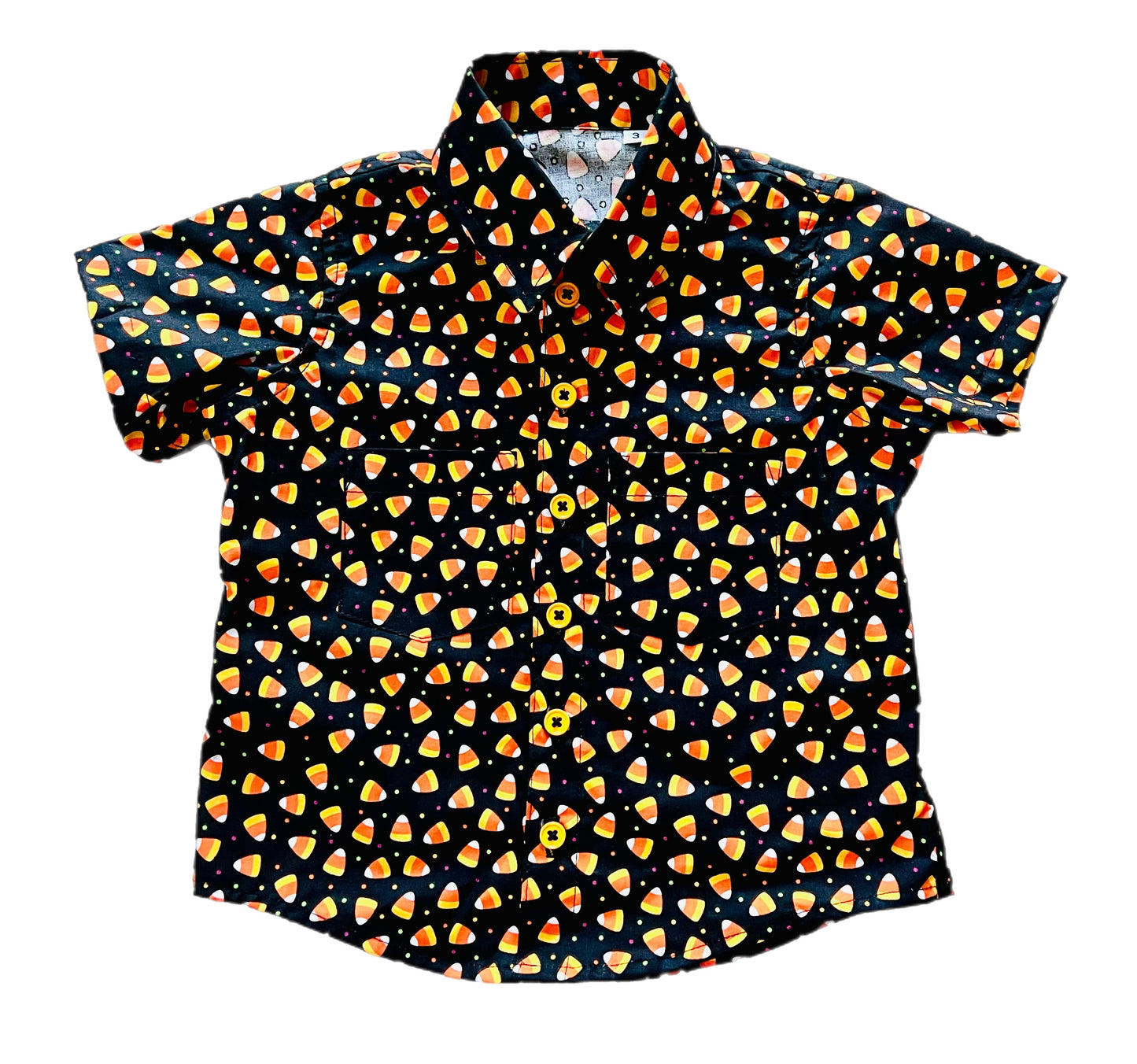 Trick or Treat! Candycorn fun boys button up shirt