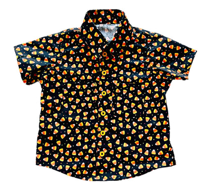 Trick or Treat! Candycorn fun boys button up shirt