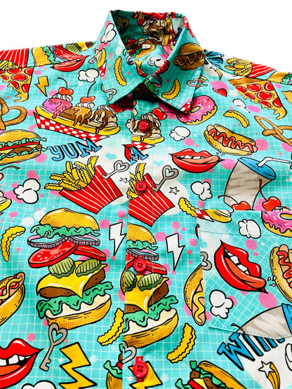 Snack Attack! fast food men’s Button-Up Shirt