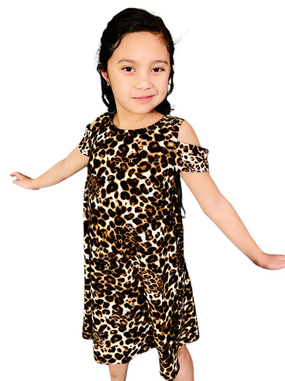 Leopard Printed Chic Summer Dress with open shoulder sleeve