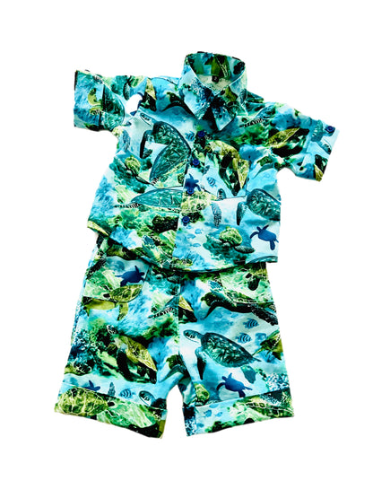 Sea turtles ocean dreams designed Button Down Dress Shirt with matching Shorts Set