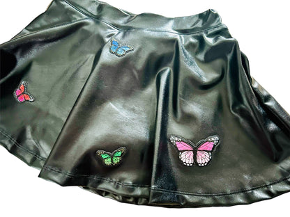 Sweet and Sour Butterfly Power Faux Leather Flare Skirt