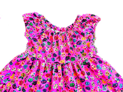 Candy Pink Skull “Día de Muertos” cute ruffle tier Dress