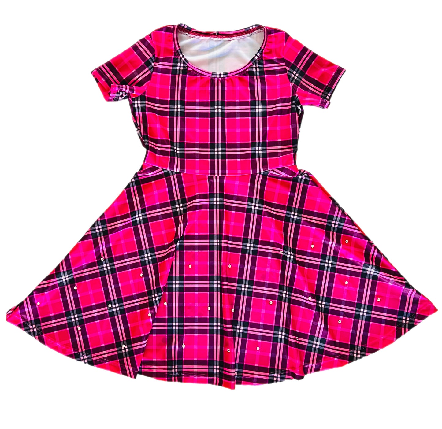 Razzle Dazzle Hot Pink Plaid Rhinestone Dress