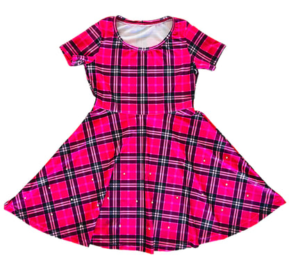 Razzle Dazzle Hot Pink Plaid Rhinestone Dress