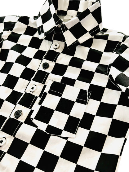 Checkered Board Space Button Down Dress Shirt