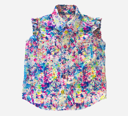 My Little Artist button down shirt with ruffle sleeve