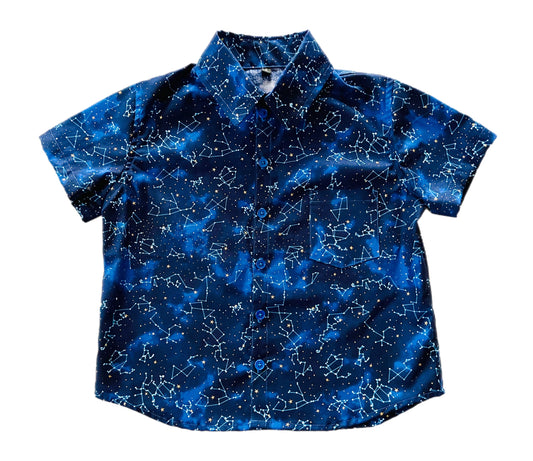 Dark Blue Sky Map Constellation Button Down Collared Shirt