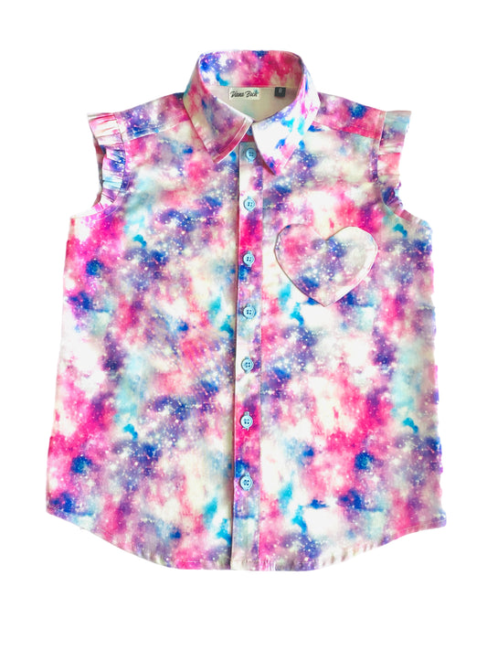 Pink Cotton Candy Outer Space Button Down Collared Shirt