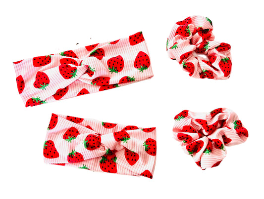 Strawberry Dream Mommy and Daughter Matching Turban Headband and Scrunchie set
