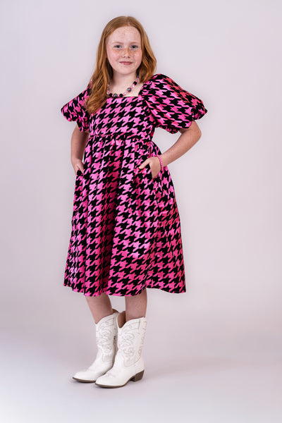 Pink and black patterned dress