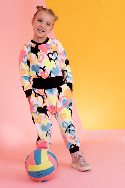 Bright heart-print outfit