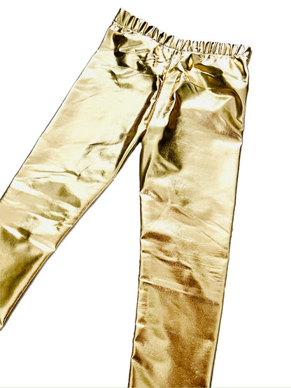 Gold and Bright Metallic Stretch Leggings For Girls