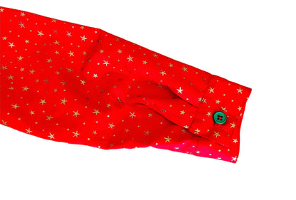 Santa Red with Gold Star Print Button Up Long Sleeve Shirt for Baby and Boys