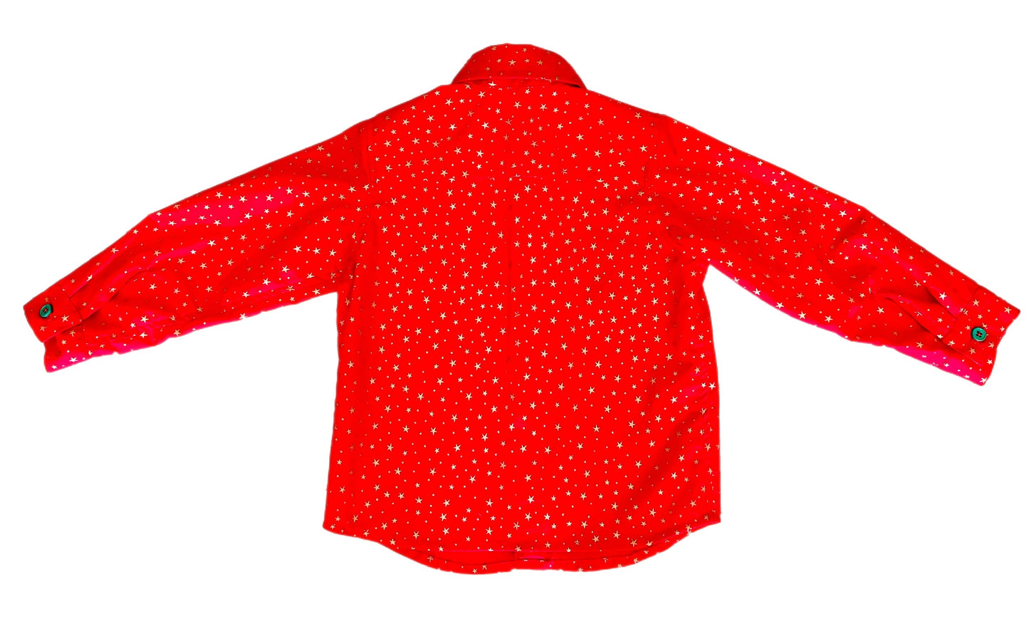 Santa Red with Gold Star Print Button Up Long Sleeve Shirt for Baby and Boys