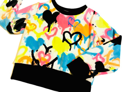 Womens Neon Graffiti Love Fleece Top