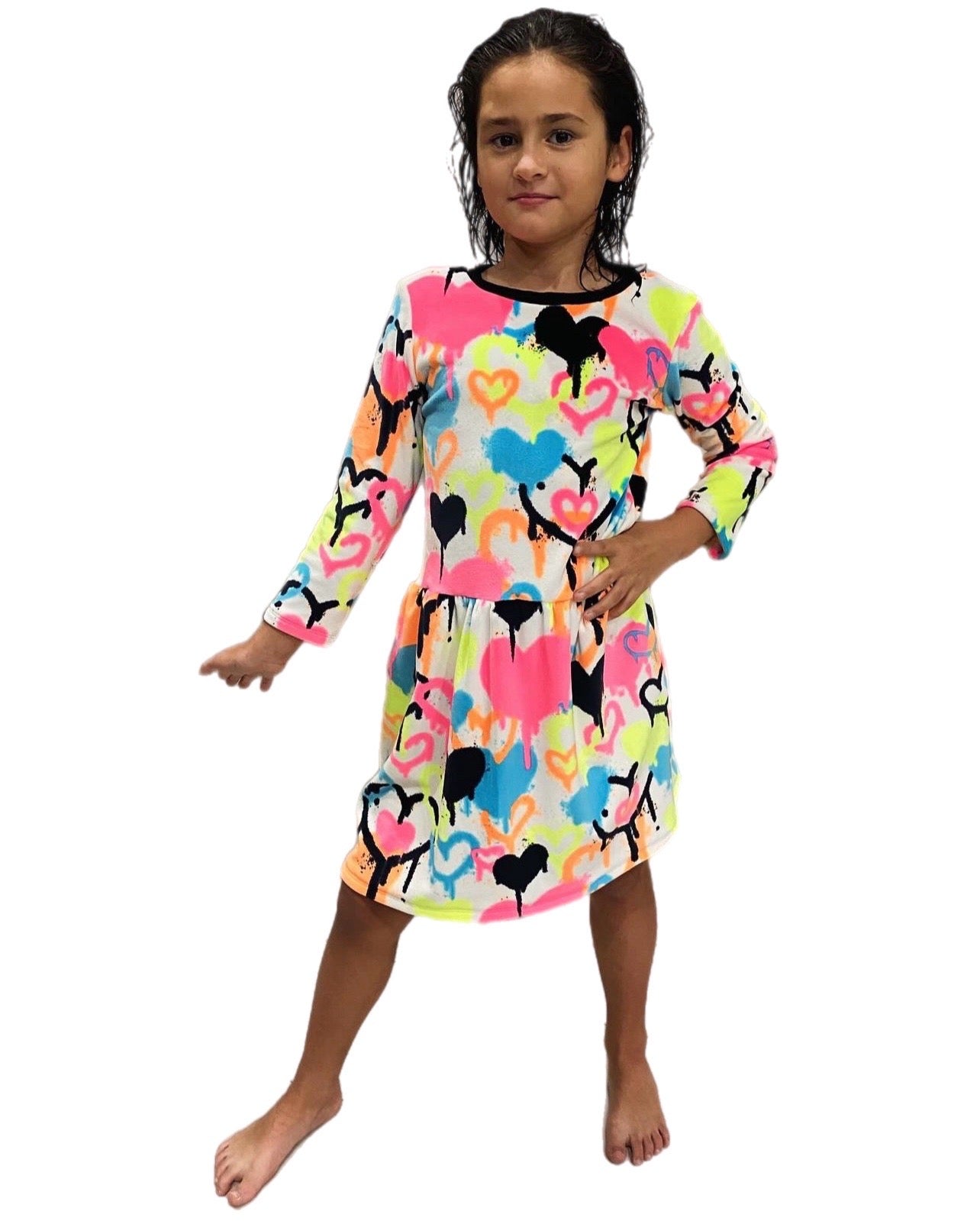 Girls Neon Graffiti Love Fleece Dress