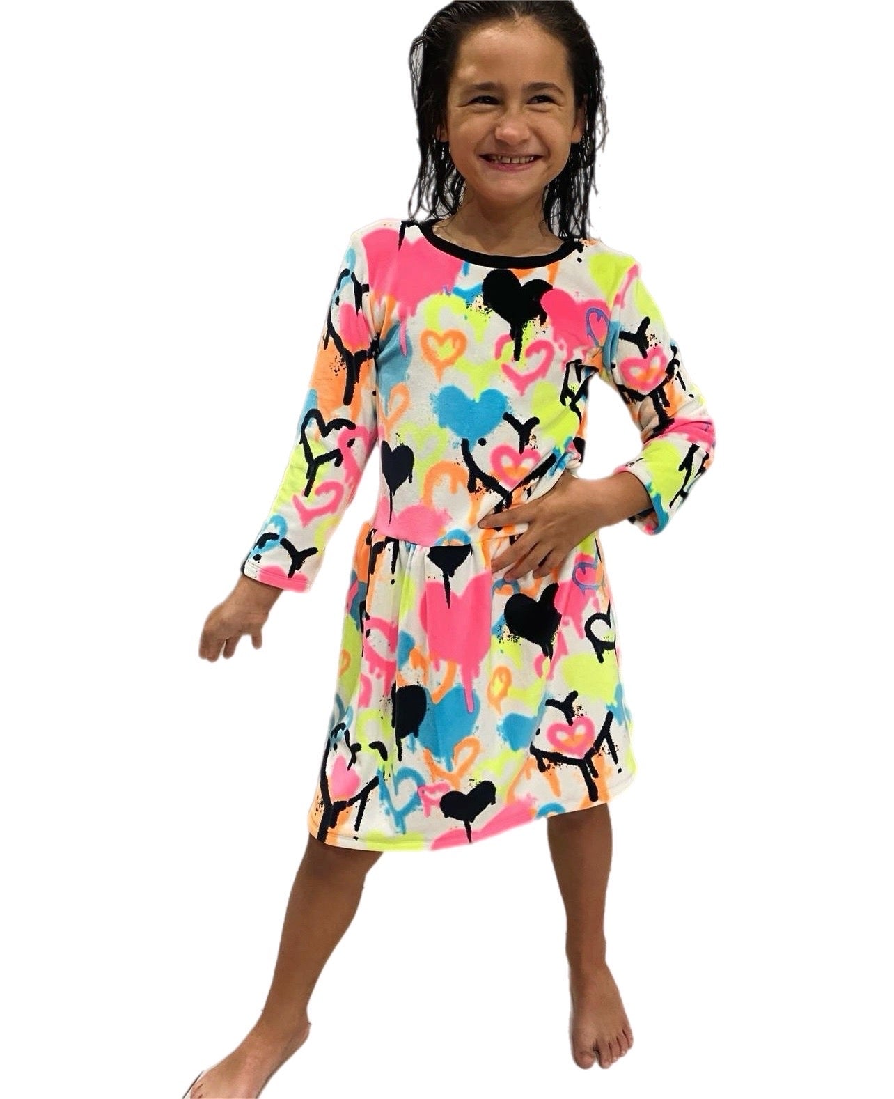 Girls Neon Graffiti Love Fleece Dress