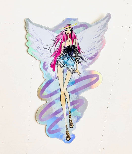 Love and Joy Girl with Angel Wings Hologram Sticker