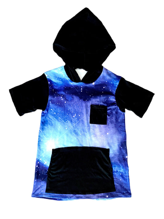 The Next Dimension Blue Space Hooded T with front pockets