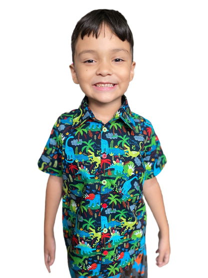 Little prehistoric dinosaurs Button Down Short Sleeve Collared Shirt