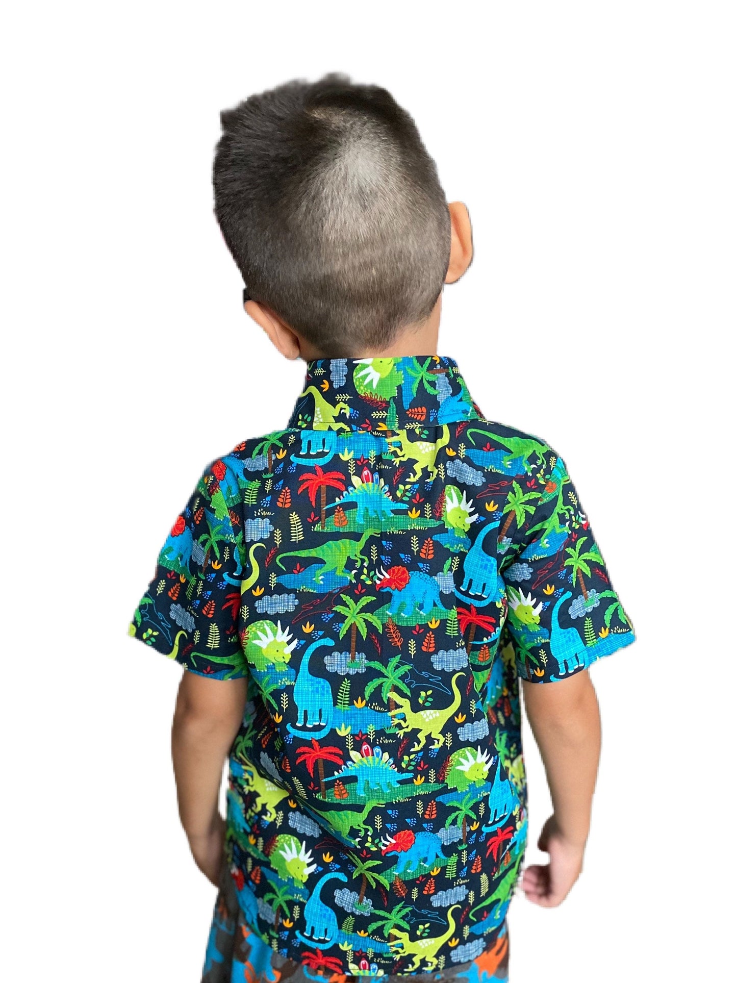 Little prehistoric dinosaurs Button Down Short Sleeve Collared Shirt