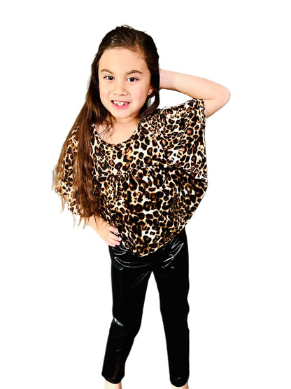 Baby Leopard Print Blouse with Butterfly Sleeves