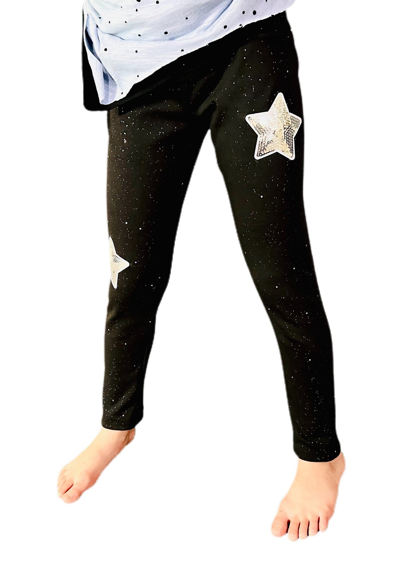 I’m a Super Star Sparkly Silver Star Patch Leggings !