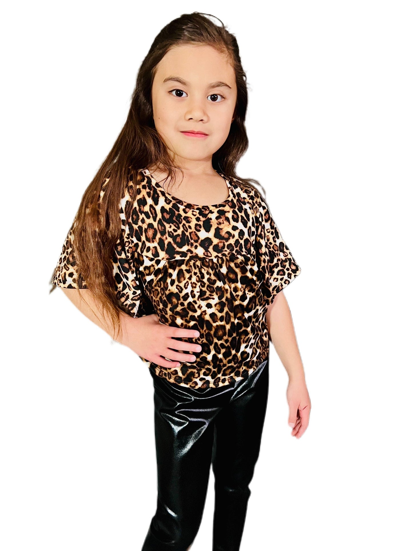 Baby Leopard Print Blouse with Butterfly Sleeves