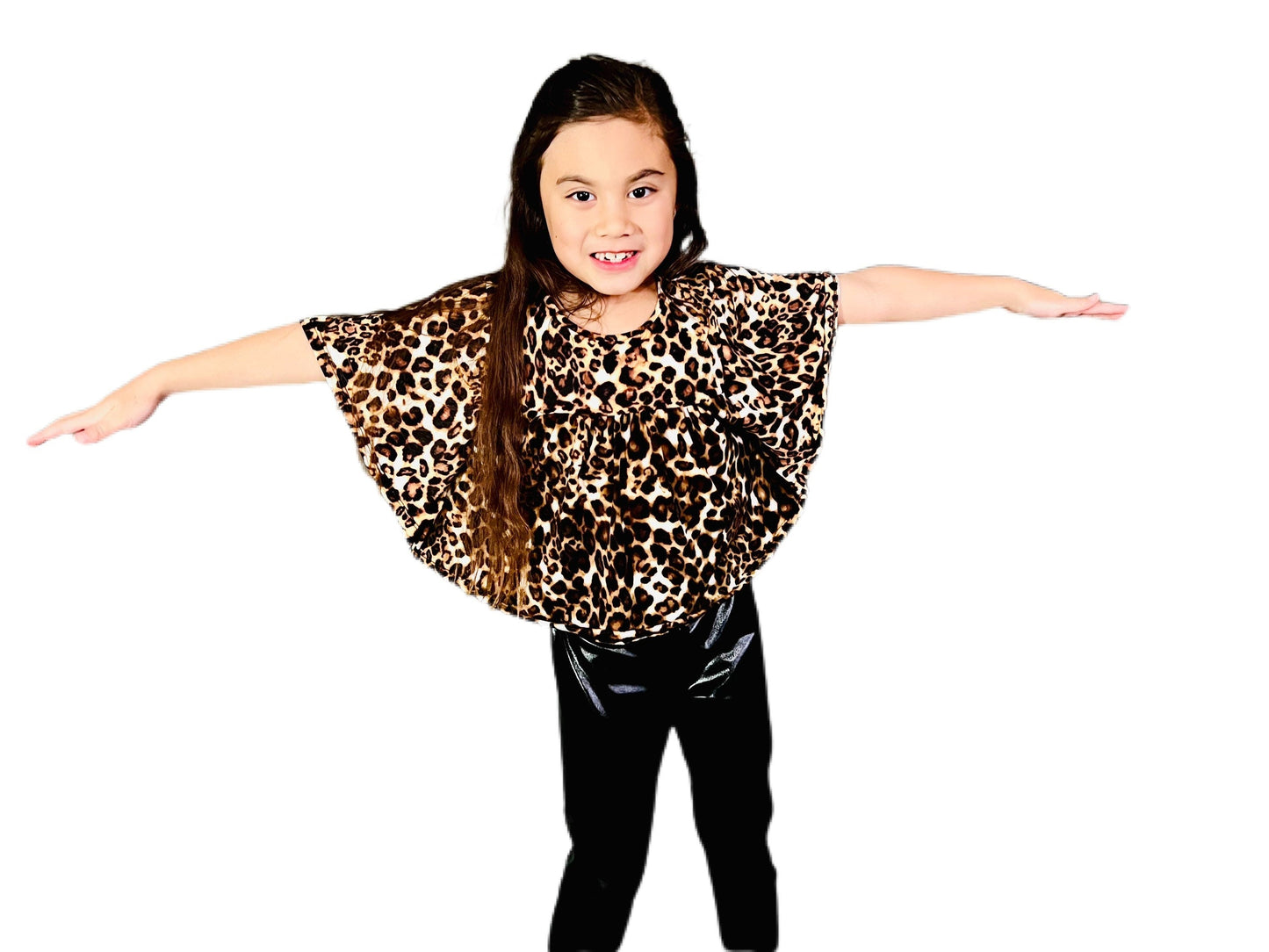 Baby Leopard Print Blouse with Butterfly Sleeves